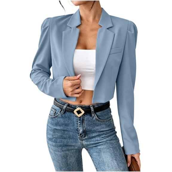 Women’s Cropped Blazer Business Long Sleeve Lightweight Office Wear Short Blazers with Button Casual Work Jacket