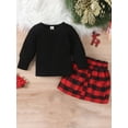 thumbnail image 3 of Kids Girls Fall Outfits 6M 12M 1Y 2Y 3Y 4Y 5Y Solid Color Long Sleeve Rib Knit Tops Plaid Mini Skirts 2Pcs Christmas Clothes Sets, 3 of 10