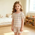 thumbnail image 2 of Yuncity Pajamas For Girls Summer Crew Neck 2 Piece Outfit Cute Bow Knot Graphic Short Sleeve Top With Shorts Pajama Set Sleepwear Size 7-8 Years, 2 of 4