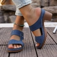 thumbnail image 2 of Womens Heeled Sandals Boho Hollowout Open Toe Slides Slip on Backless Heels Comfy Arch Support Orthopedic Shoes Blue Size 6.5, 2 of 7