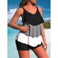 thumbnail image 2 of Women's Casual Tankini Set, Plus Size Contrast Color Ruffle Hem Top & Boxer Short Bottom Swimsuit 2 Piece Set, 2 of 5
