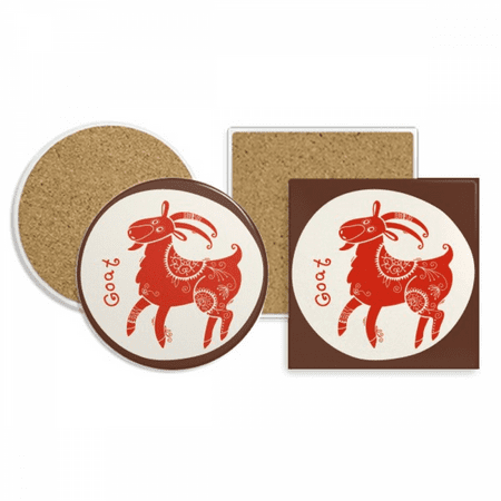 

Year Of Sheep Animal China Zodiac Red Coaster Cup Mug Holder Absorbent Stone Cork Base Set