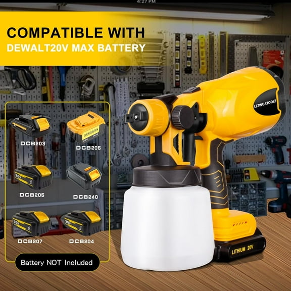 Cordless Paint Sprayer Airless for Dewalt 20V  Battery - HVLP Spray Paint with 800W Brushless Motor, 4 Copper Nozzles, 34oz (1000ml) Capacity