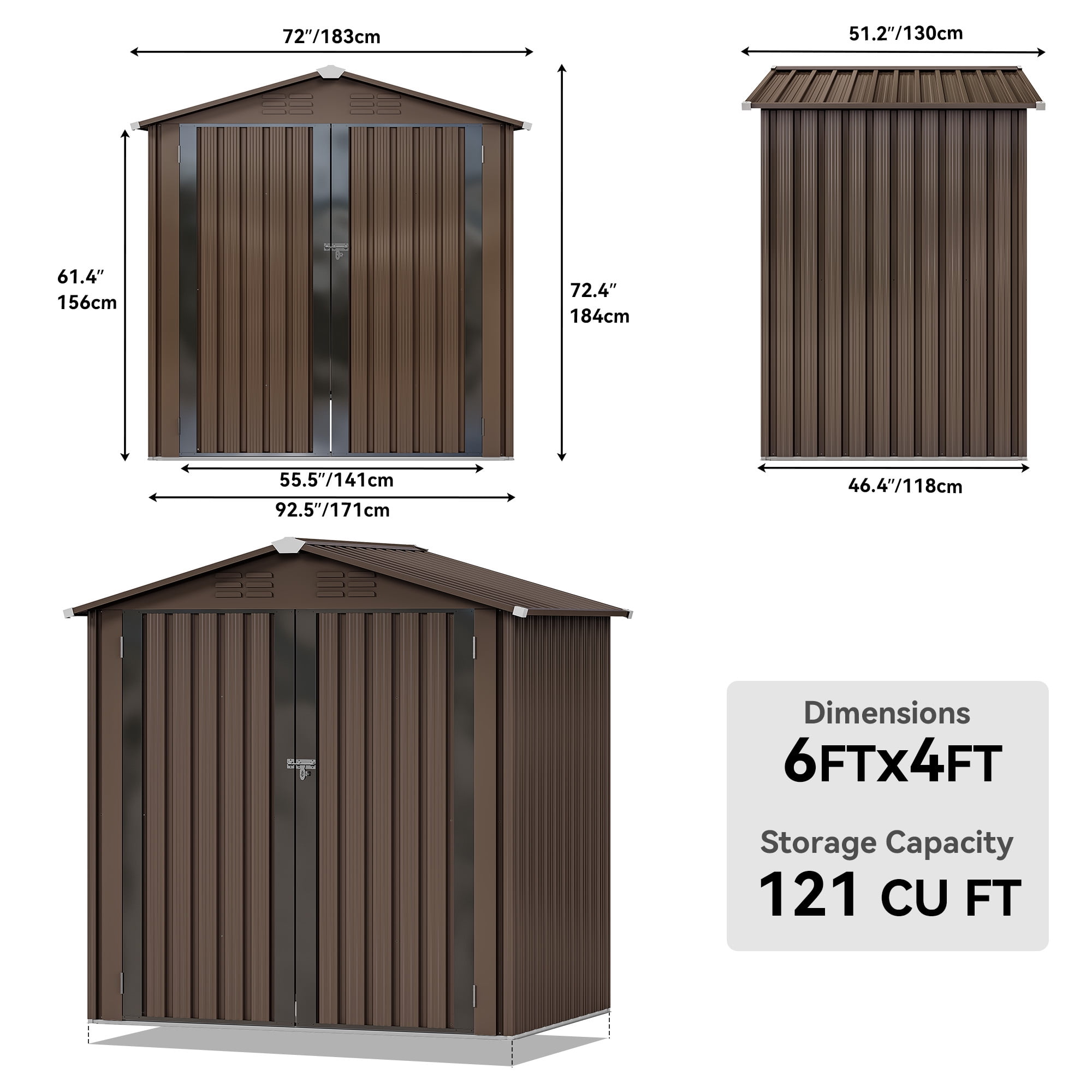 Dextrus Outdoor Storage Shed 6x4FT, Heavy Duty Metal Tool Sheds Storage House with Lockable Door & Air Vent for Garden, Patio, Lawn to Store Bikes, Trash Bins, Tools, Brown