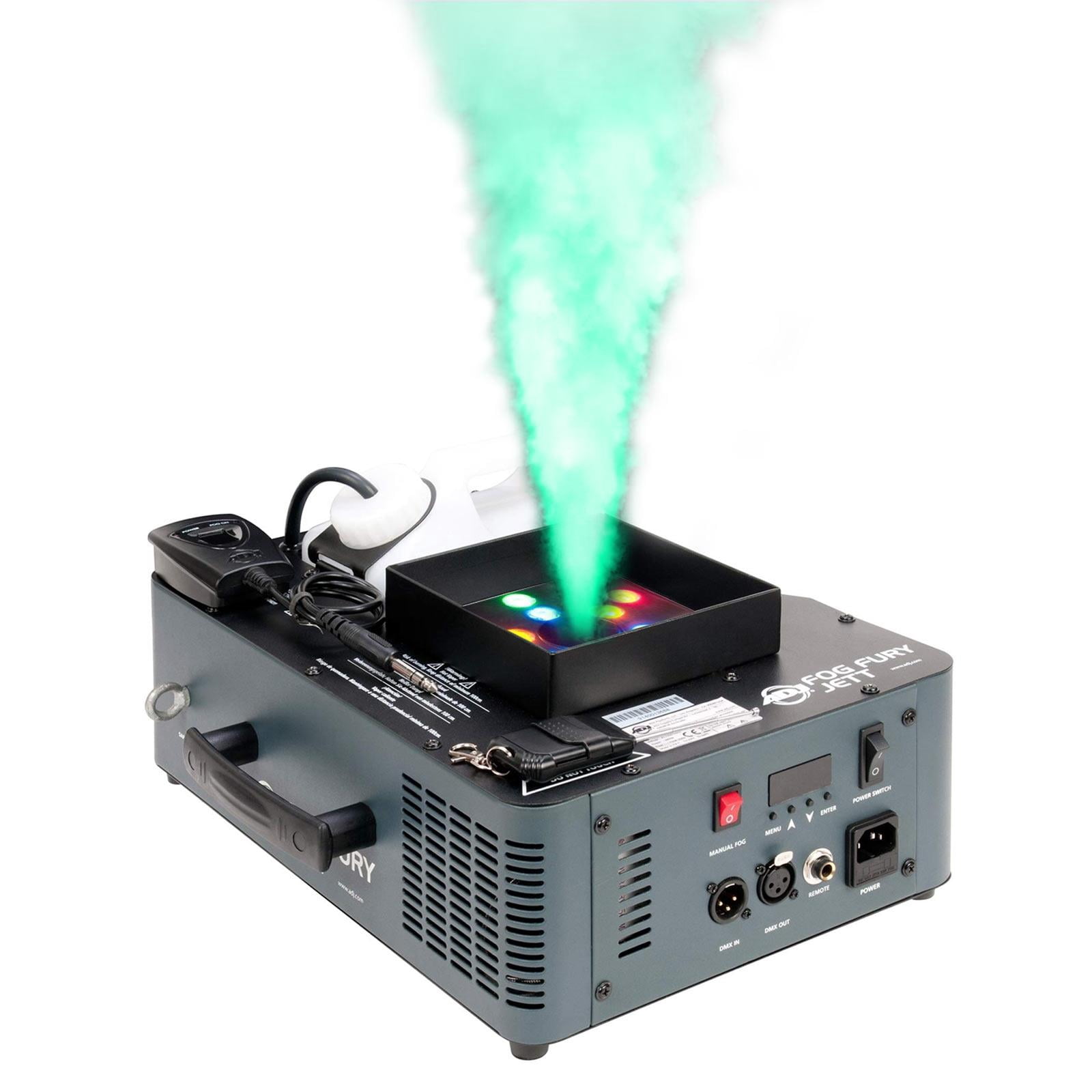ADJ Fog Fury Jett High Velocity RGBA LED Vertical Fog Machine with Variety Fog Juice Package