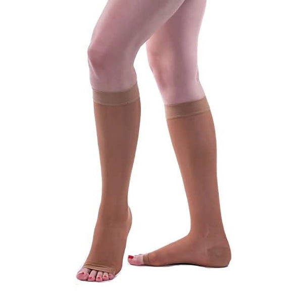 Allegro 15-20 mmHg Essential 17 Sheer Toeless Knee High Stockings for Women – Open Toe Compression Hose, Moderate Support for Work, Travel & Daily Use