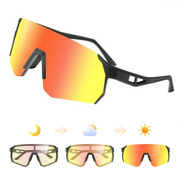 Andizun Outdoorfun Photochromic Cycling Glasses for Men Women, UV Reactive Anti-Glare Windproof Unisex Cycling Sports Sunglasses