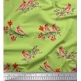 thumbnail image 1 of Soimoi Green Rayon Fabric Red Berries & Bulbul Bird Fabric Prints By Yard 56 Inch Wide, 1 of 3