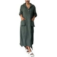 thumbnail image 3 of Oksale Plus Size Cotton Linen Dress for Women with Pockets Trendy Button Up Lapel Dresses Soft Roll Up Long Sleeve Mid Length Dress Soft Cozy Fall Dresses Army Green L, 3 of 7