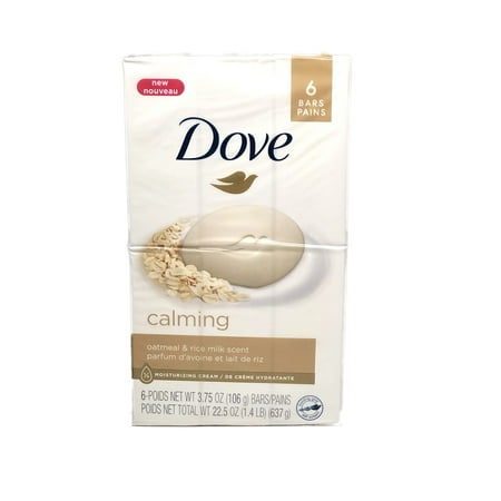 Dove Calmin Moisturizing Beauty Bar Soap, Oatmeal and Rice Milk, 3.75 oz, 6 Ct
