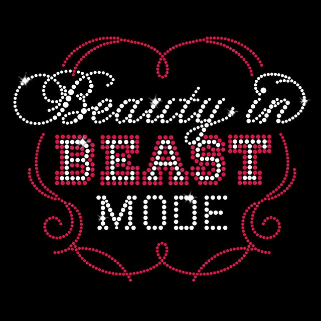 Beauty in Beast Mode Sparkly Iron-on Rhinestone Crystals and Rhinestuds T-Shirt Transfer by JCS Rhinestones