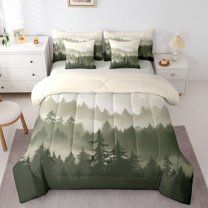 Feelyou Olive Pine Tree Bedding Comforter Set 7pcs, Rustic Landscape Full Bedding Set