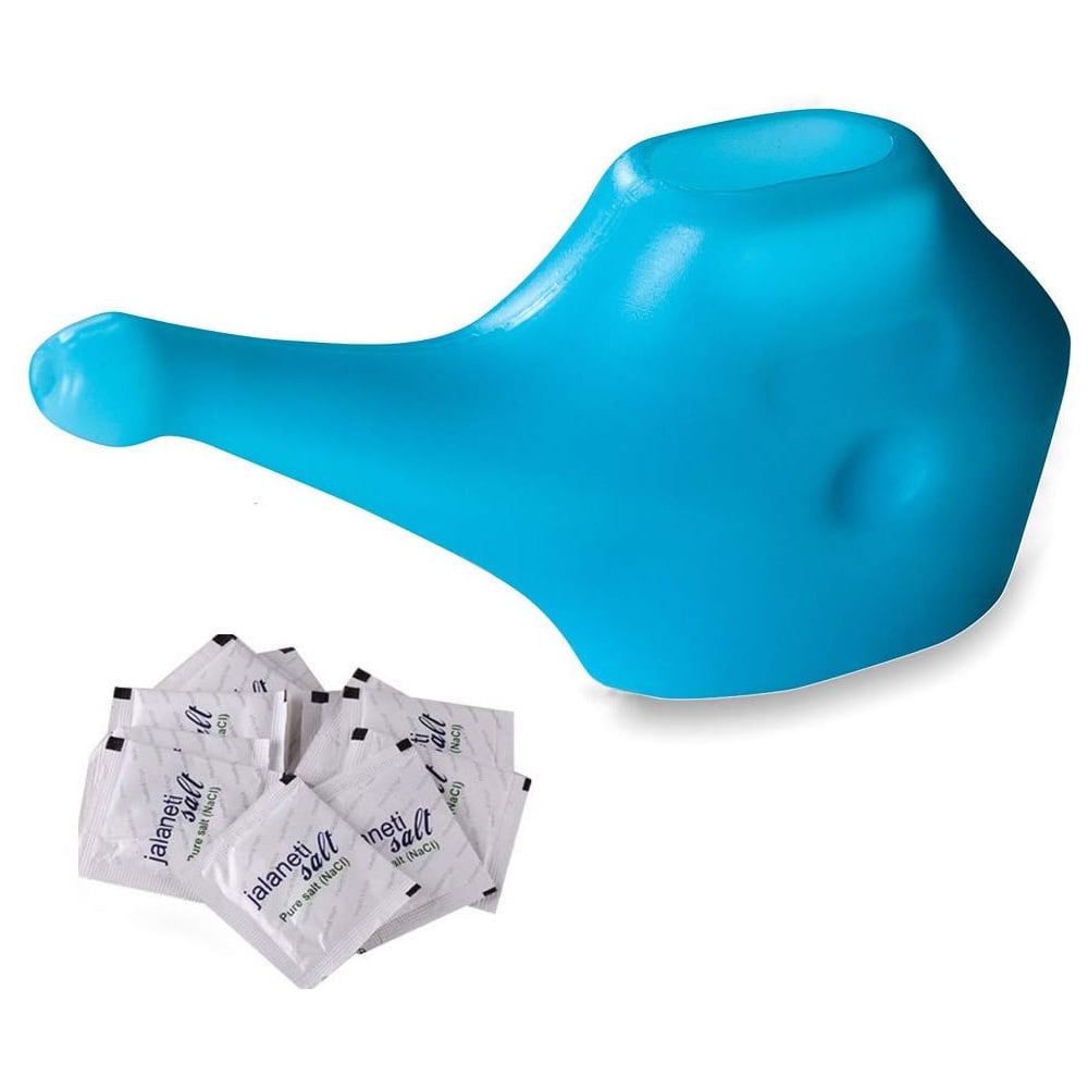 SoulGenie Travel Neti Pot - Nasal Irrigator (1 Piece (Blue) and 10 Satchets Neti Salt)