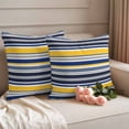thumbnail image 2 of Navy Blue Yellow Striped Outdoor Waterproof Pillow Covers, Farmhouse Vintage Stripe Decorative Square Throw Pillowcase Sofa Cushion Sham for Patio/Couch/Chair, 18"x18" 2 Pack, 2 of 8