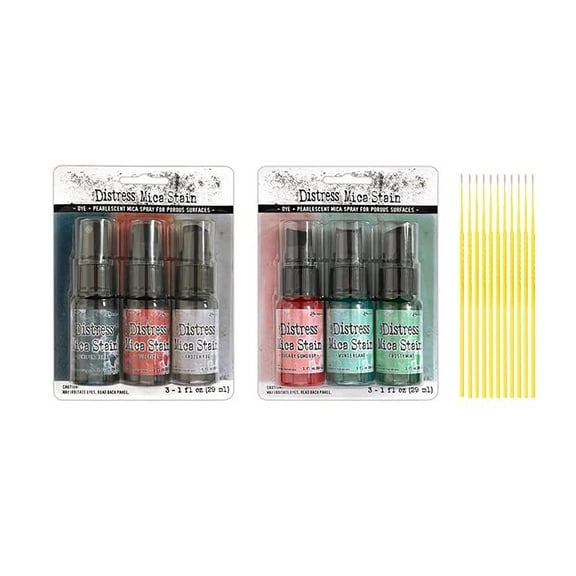 Trebbies Ranger Tim Holtz Distress Mica Spray Bundle - 6 one-ounce bottles Mica Holiday Collection Including sets 5 and 6 Detail Sticks