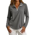 thumbnail image 6 of yeiolnoer Tops for Women Loose Fit Long Sleeve Casual Shirts Quarter Zip Lapel T Shirt for Athletic Workout(Gray,Medium), 6 of 6