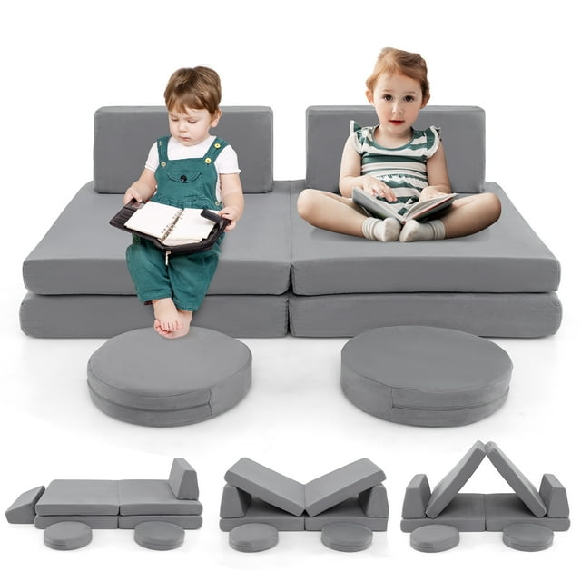 Gymax Ensemble Modulaire de Canapé de Jeu en Mousse pour Enfants 6 Pcs avec Housses Lavables Sofa de Jeu Sectionnel