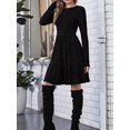thumbnail image 6 of Women Long Sleeve Fall Dresses Flowy Casual Ribbed Knit Crew Neck Knee Length Sweater Dress Black L, 6 of 9