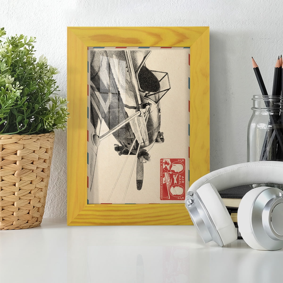 Vintage Airmail I -Framed Print w/glass-Sunflower Yellow