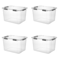 Sterilite 80 Quart HingeLID Clear Storage Bin with Latch Lid and Comfort Grip, Dark Gray, 4 Pack