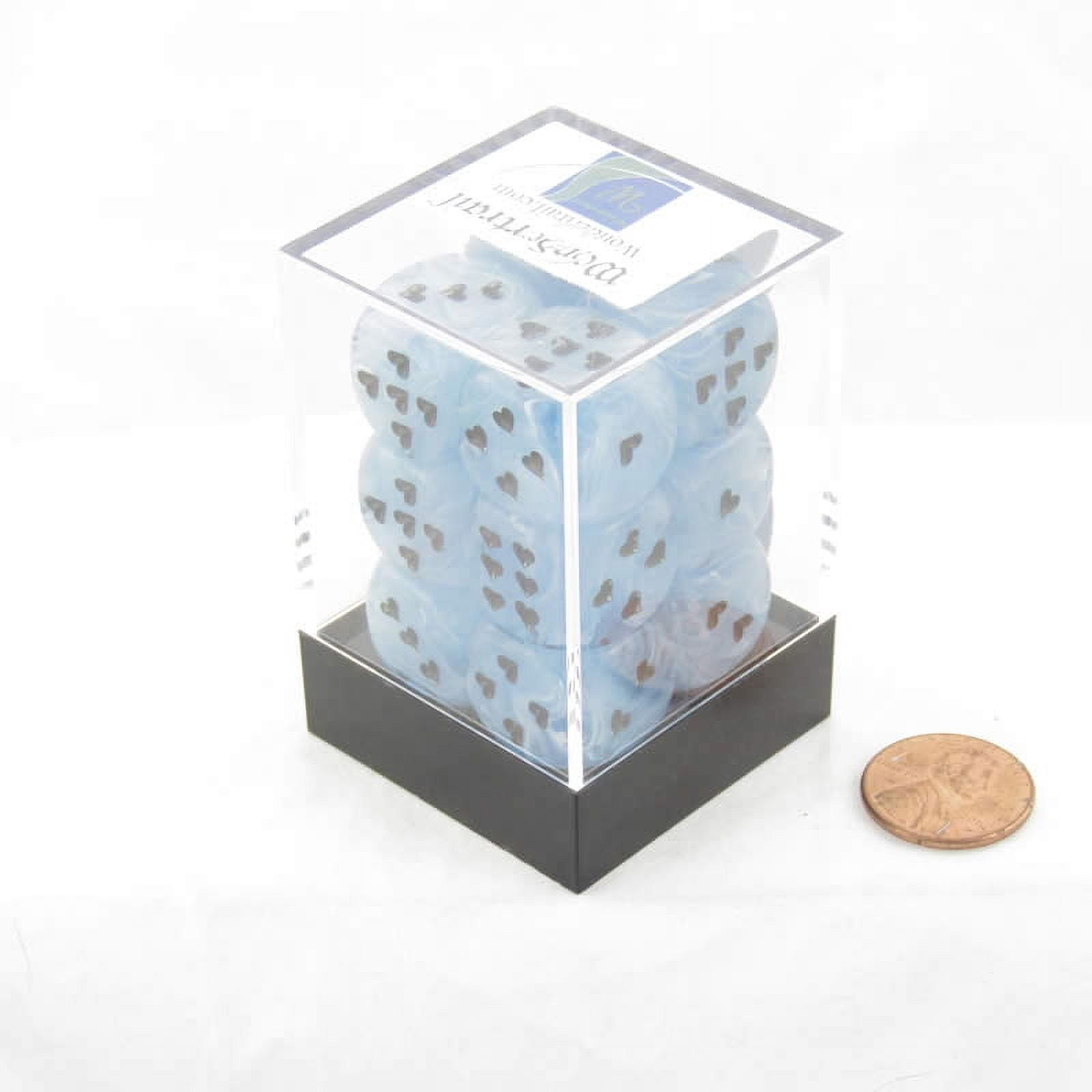 Ligt Blue Cirrus Dice with Black Hearts D6 16mm (5/8in) Pack of 12 Wondertrail