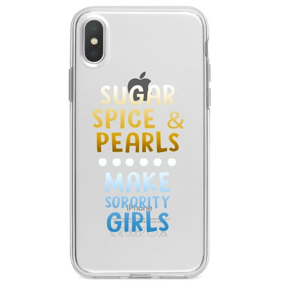DistinctInk Clear Shockproof Hybrid Case for iPhone XR (6.1" Screen) - TPU Bumper Acrylic Back Tempered Glass Screen Protector - Sugar Spice & Pearls Make Sorority Girls