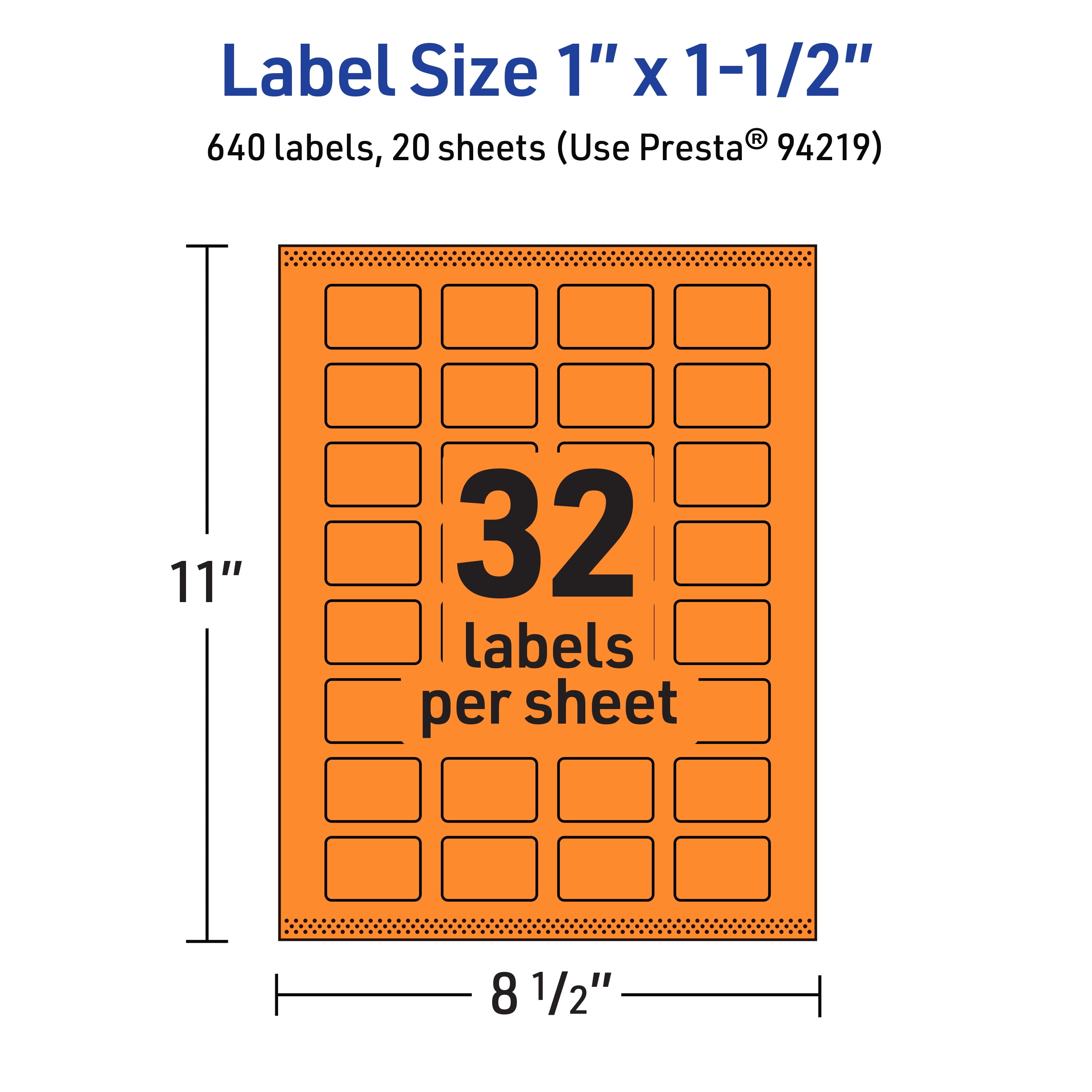 Avery Printable Rectangle Labels, Bright Orange, 1" x 1.5", 640ct