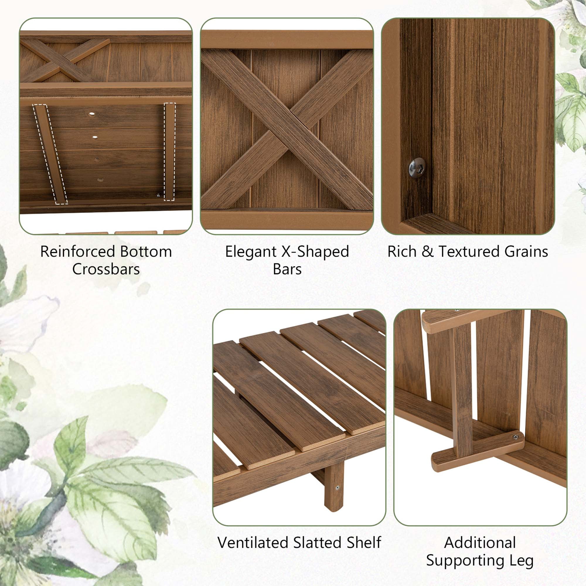 Costway HIPS Raised Garden Bed Poly Wood Elevated Planter Box with Legs, Storage Shelf Coffee