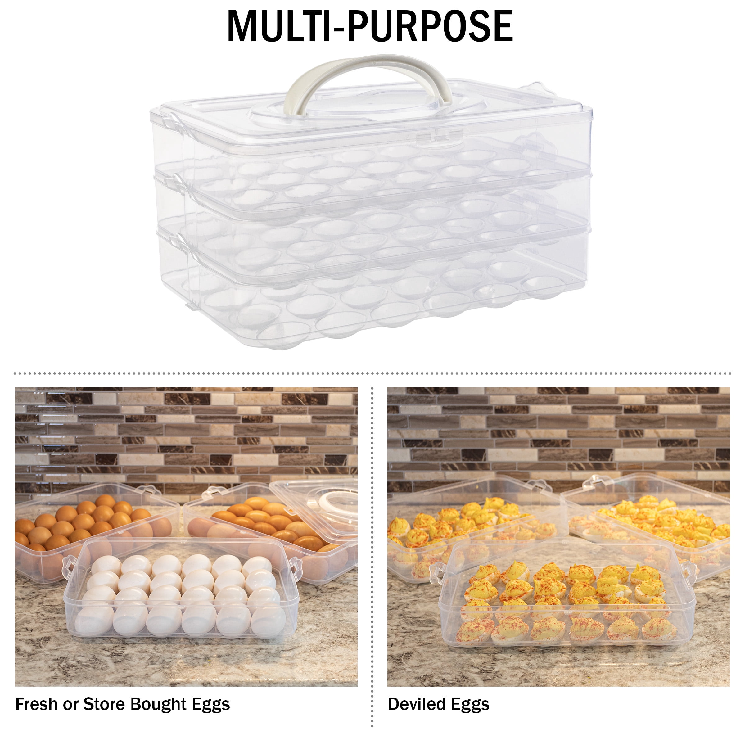 Classic Cuisine 3-Tier Egg Holder with Lid and Handle - Holds 72 Eggs