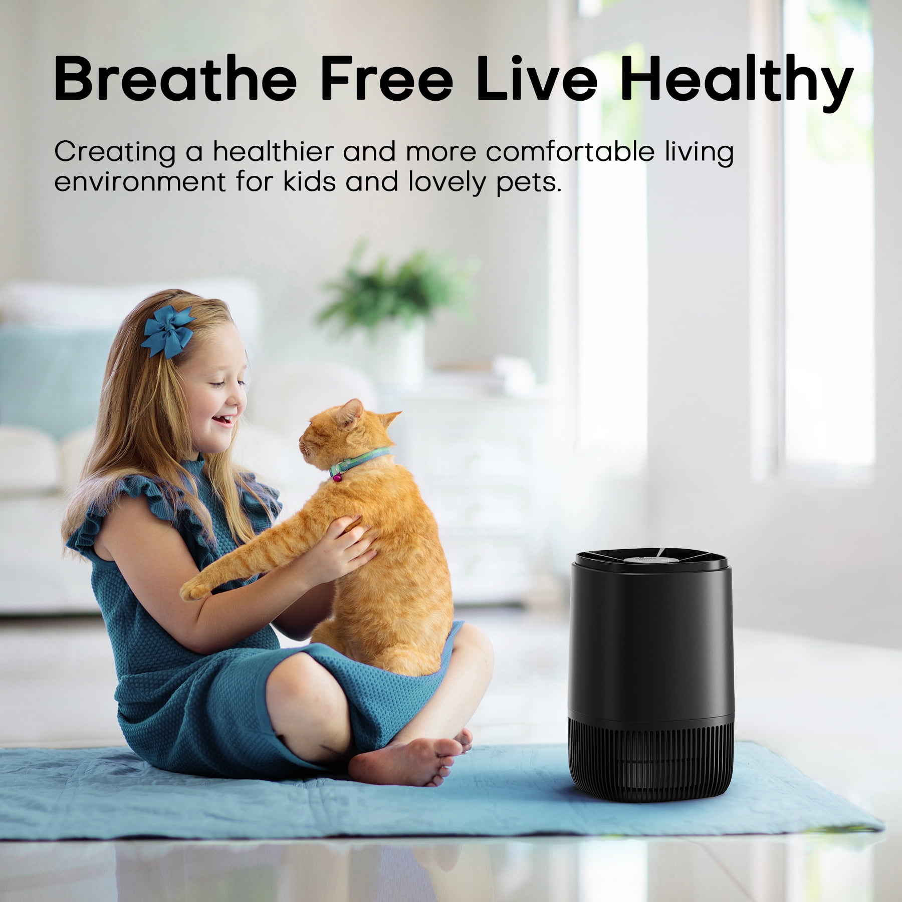Breezome Air Purifier for Home, HEPA Filter Air Cleaner with Sleep Mode & Aromatherapy, Perfect for Pet Dander, Dust, Odor, Bedroom, Office, Black