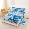 thumbnail image 2 of Castle Fairy Cartoon Beach Lounge Chair Queen Sheets 4 Pieces,Seagull Ocean Wave Print Queen Sheet Sets,Blue Yellow,1 Fitted Sheet,1 Flat Sheet and 2 Pillowcases, 2 of 6