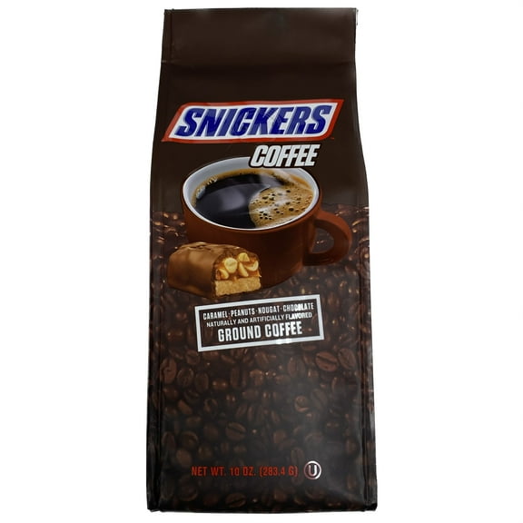Snickers Caramel, Peanuts, Nougat and Chocolate, Naturally and Artificially Flavored Ground Coffee, 10 oz bag