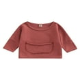 thumbnail image 1 of Chandail en Molleton à Col Rond pour Bébé Garçon Fille avec Poche, Couleur Unie, Manches Longues, Hauts Décontractés, Rouge Brunâtre 1-2 Ans, 1 of 8