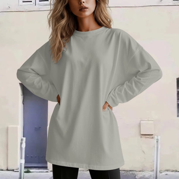 MHFRRA Camiseta de Manga Larga Suave y desgastada, Informal, Holgada, para Uso Diario y Cómoda. Caqui