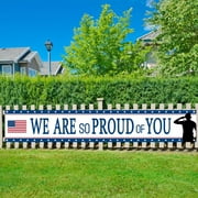 We Are So Proud Of You Patriotic Soldier Backdrop Banner, Veterans Day Memorial Day Independence Day Deployment Returning Back Military Army Retirement Party Decorations