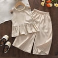 thumbnail image 2 of Sgkm Summer Outfits for Girls 2 Piece Top Wide Leg Pants Baby Outfits Girl Lightweight Khaki 6-7 Years, 2 of 7