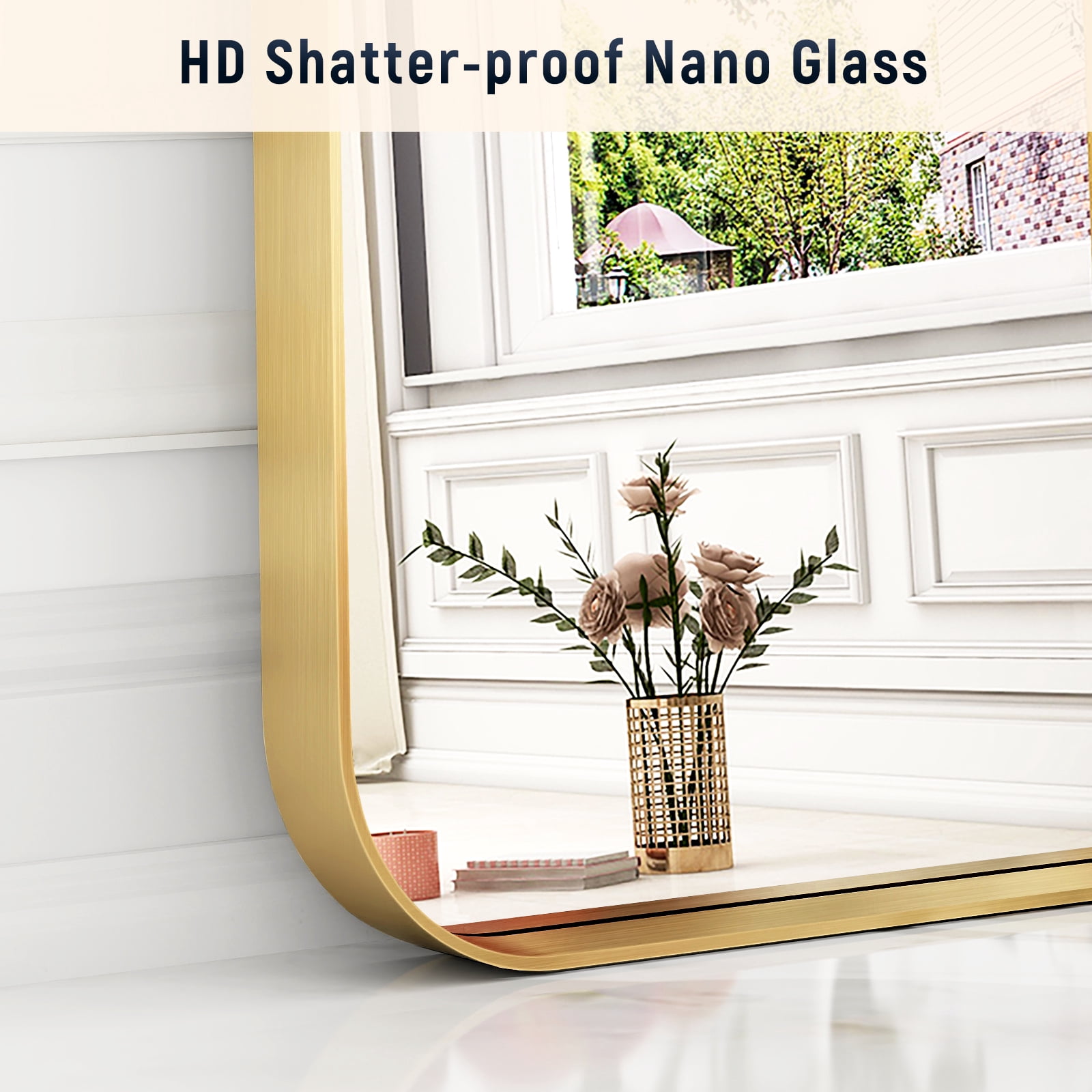 GRAHMCY 30"x71" Arched Floor Mirror Rounded Corner Full Length Mirror with Deep Frame, Gold