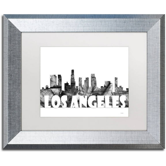 Trademark Fine Art 'Los Angeles CA Skyline BG-2' Canvas Art by Marlene Watson, White Matte, Silver Frame