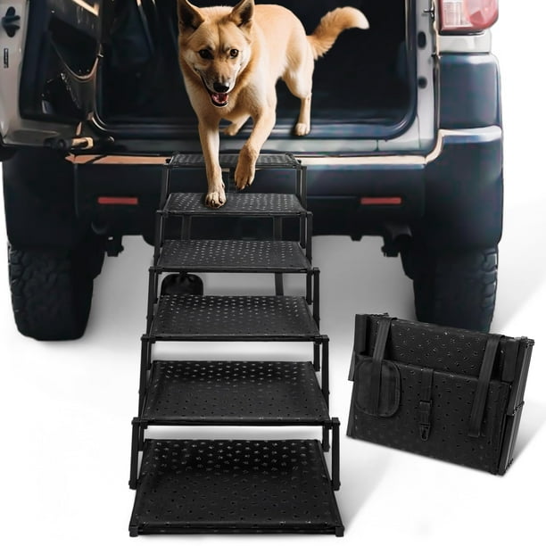 Heeyoo Escaleras para perros para coche – Rampas plegables para perros grandes con superficie antideslizante, escalones portátiles para perros para coches y SUV
