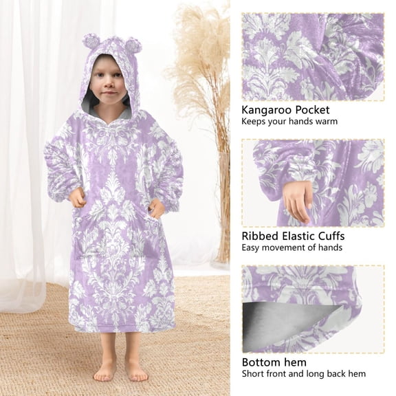 YAZAOO Kids Wearable Blanket Hoodie Warm and Cozy Elegance in Lavender Flannel Sweatshirt