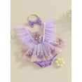 thumbnail image 3 of Bagilaanoe Newborn Summer Outfits Baby Girl Rompers Dress Flower Embroidery Fly Sleeve Bodysuits + Hairband 3M 6M 12M 18M 24M Infant Patchwork A-line Dresses, 3 of 9
