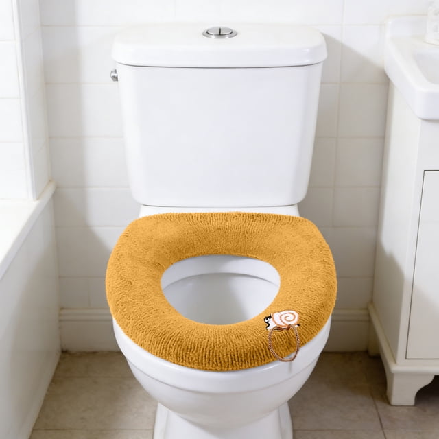 Funda de asiento de inodoro de poliéster, suave, de vellón grueso, reutilizable, lavable a máquina, fácil de instalar, ideal para dormitorios, decoración de baño, decoración de habitaciones, artículos