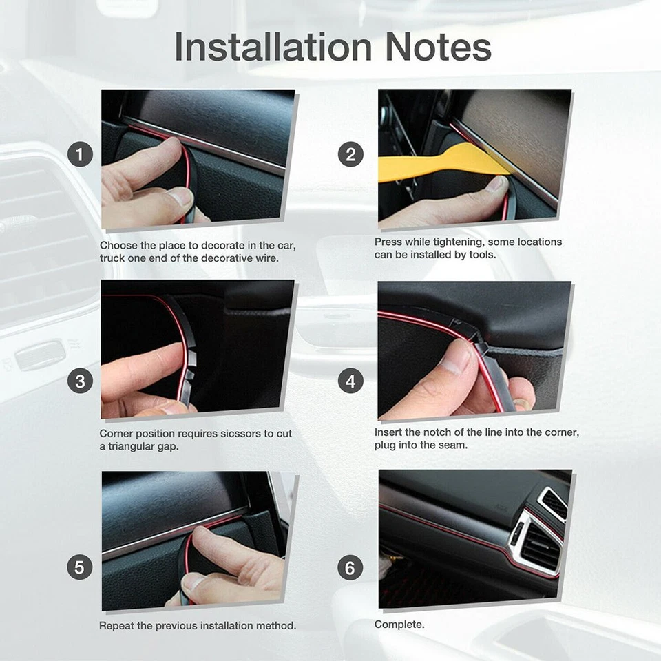 16Ft Car Interior Door Gap Edge Line Molding Trim Strip Decorate Red Accessories