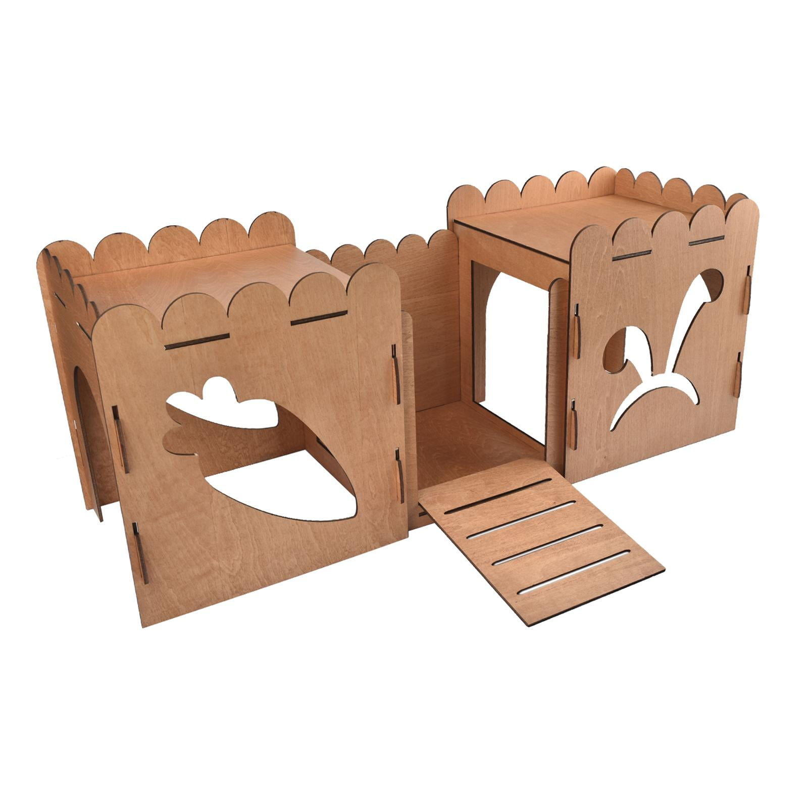 Tooyful Wooden Rabbit Castle Hideout Hamster House with Ramp Hut Nest Small Animal House Bed Guinea Pig Hideout House for Squirrel Lemmings Exercise