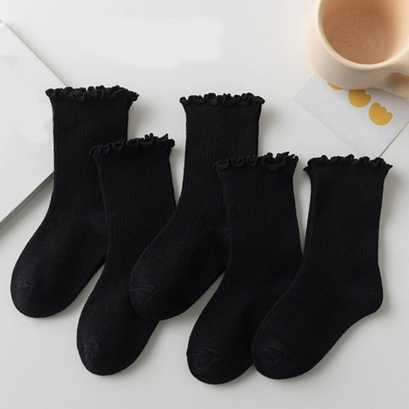 AUNVITO Fashion Girl's5PC Stacked Socks Cotton Mid Tube Socks Baby Socks Children's Socks