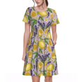 thumbnail image 1 of Easygdp Lavender Flowers para Vestido Transpirable de Mujer, Vestido Suelto de Manga Corta con Pliegues y Bolsillos para el Verano, 1 of 6