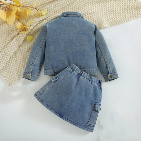 

Maean Baby Girl Jeans Outfit Long Sleeve Denim Jacket and Short Skirt for Girls Cute Clothing Fall Winter Set