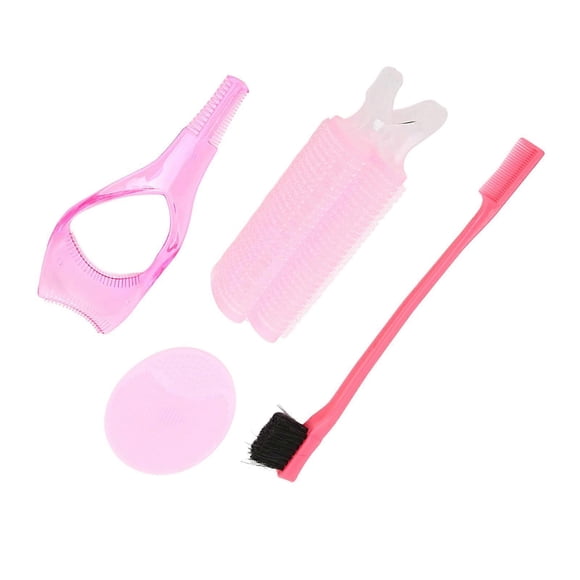 Hair Dressing Curler Face Cleaning Brush Eyebrow Brush Eyelash Assistant Women Beauty Set Pink