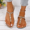 thumbnail image 2 of Kojanyu Women's Rhinestone T-Strap Flat Sandals Crystal Embellished Open Toe Summer Dressy Beach Wedding Shoes Comfortable PU Slip On Thong Sandals, 2 of 8