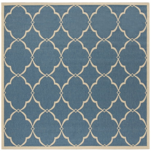 SAFAVIEH Beach House Sharla Geometric Indoor/Outdoor Area Rug, Blue/Creme, 8' x 8' Square